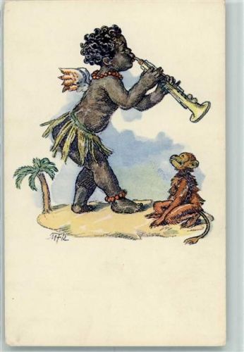Minerva Nr. 662 Schwarzer Engel und Affe AK