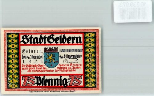 Geldern 75 Pfennig Notgeld Drache