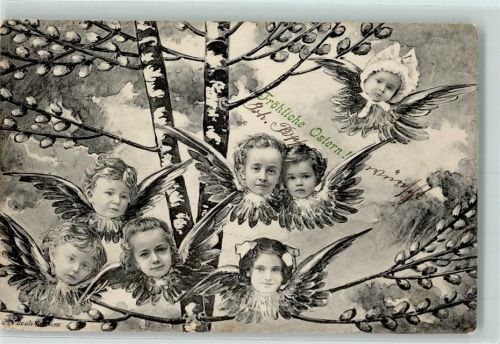 1904 Serie 4518-6 Scolik - Ostern Engelsköpfe vermenschlichte Tiere