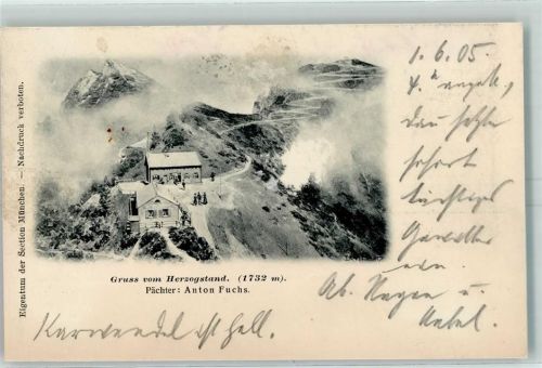 82431 W8111 Herzogstand 1899 Gebrauchsspuren Herzogstandhäuser Beschreibung aufgeklebt Hüttenstempel