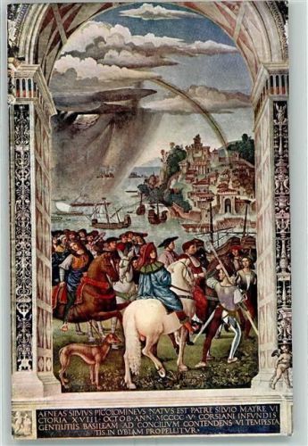 Siena Gemälde Bibliothek der Kathedrale Reiter Windhund Meer Segelschiff