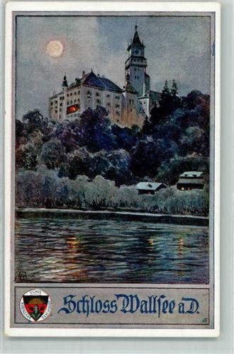 Wallsee Schloss Wallsee Donau Mondschein Wappen sign. A.R. Deutscher Schulverein No. 442