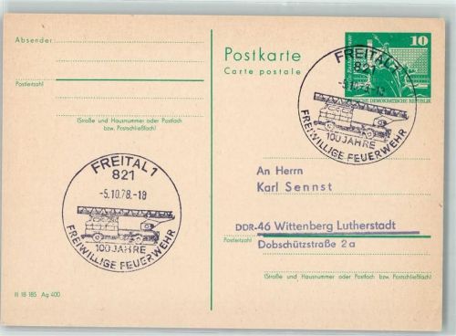 Freital Ganzsache Sonderstempel 100 Jahre Freiwillige Feuerwehr