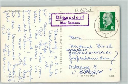 Diensdorf-Radlow Landpoststempel über Beeskow