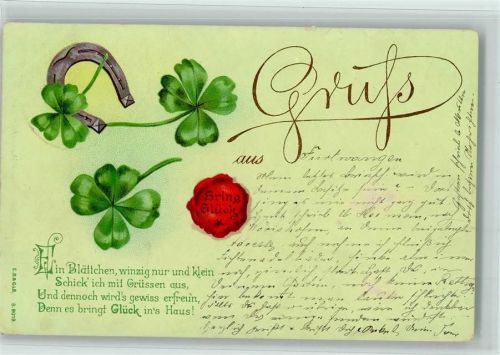 Glücksklee und Hufeisen, Poesie Spruch 1899 AK