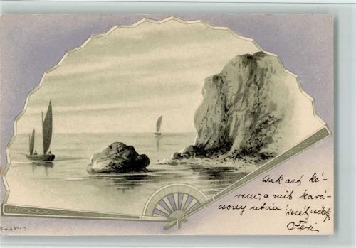 1900 Serie 113 - Fischerboot im Fächer, gute Erhaltung AK