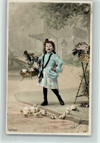 1904 Ostern Serie - Mädchen mit Küken, handcoloriert - gute Erhaltung AK