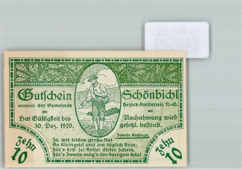 Schönbichl Notgeld 10 Heller Landwirt Aussaat Eichenlaub