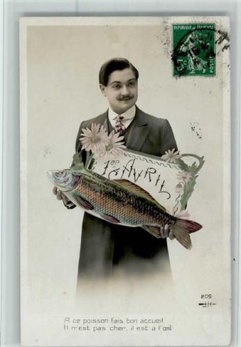 Fotoverlag J.K. 809 - Mann mit einem Fisch AK 1. April Foto AK