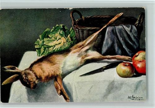 Stilleben - Kaninchen u. Gemüse - Jagdtafel , gute Erhaltung