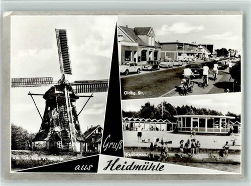 Heidmühle Windmühle Oldbg. Straße Fahrradfahrer Schwimmbad 3-Bildaufnahme