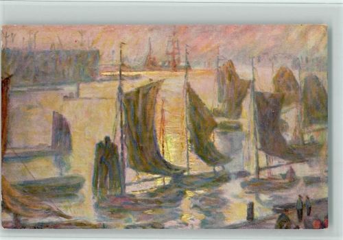 Carlos Grethe - Hafen, Sonnenspiegelung der Segelboote,gute Erhaltung AK