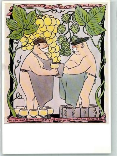 Karl Arnold Bacchus und Gambrinus Wein AK
