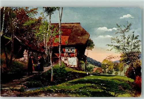 Unteregg 1911 Sonntagmorgen im Kirnbachtal Tracht sign Gehling Schwarzwaldserie Nr. 1