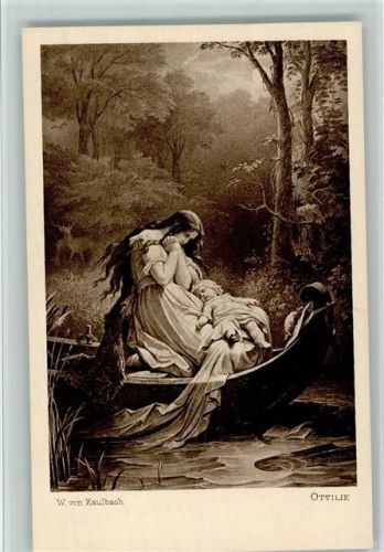 Wilhelm v. Kaulbach - Ottilie im Ruderboot mit einem Baby - Ackermann Serie 100 Nr. 1288 - Goethe Galerie, gute Erhaltung