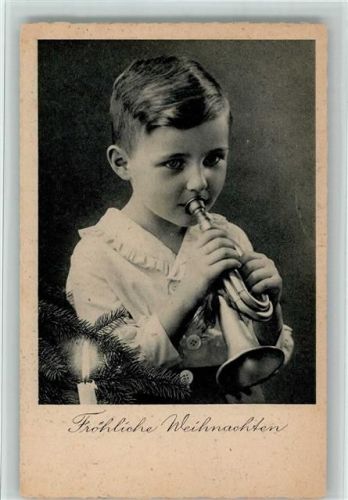 1950 Kind mit einer Spielzeug Trompete AK Weihnachten