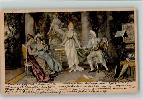 1903 Am Hofe - Musikant mit einer Laute zur unterhaltung der Damen AK