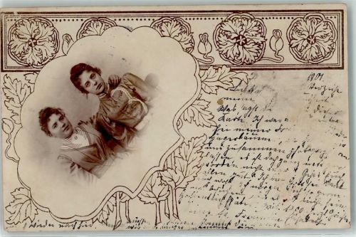 Zwei Frauen Jugendstil Fotomontage 1901 Gebrauchsspuren