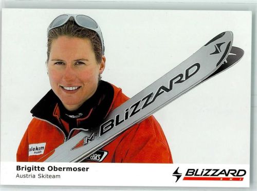 Brigitte Obermoser auf Blizzard Ski Werbung AK