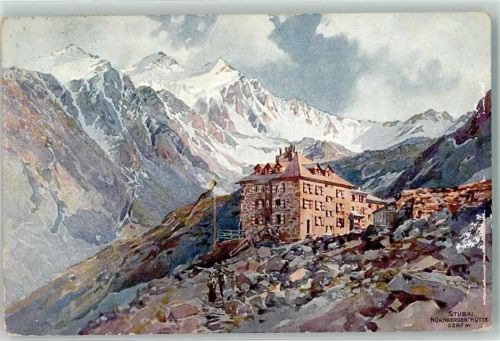 Nürnberger Hütte 1911 Lithographie / Künstlerkarte Gemälde sign. E.T.C.
