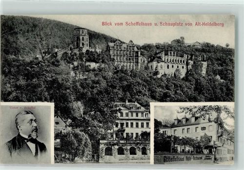 Heidelberg Blick vom Schefffelhaus und Schauplatz v. Alt Heidelberg Cafe Restaurant