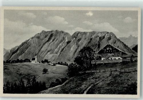 Piding 1941 Neubichler-Alm mit Untersberg und Watzmann Zeichnung Stempel Fliegerhorstkommandantur Ainring WK II
