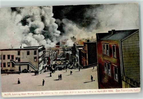 San Francisco 1906 Blick auf Montgomery St. das Großhandelsviertel brennt Erdbeben 18.4.