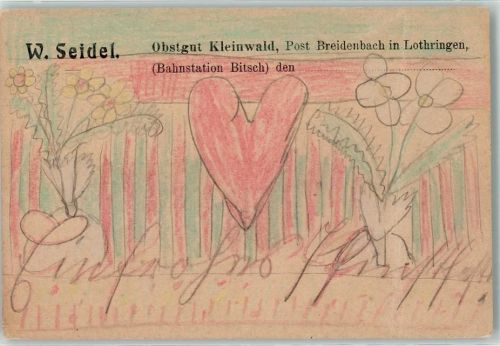 Breidenbach handgemalt Herz Blumen Werbung W. Seidel Obstgut Kleinwald