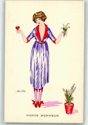 Porte Bonheur Frau Maiglöckchen und Herz Mode Muguet de Mai Serie 71 Verlag A. Noyer