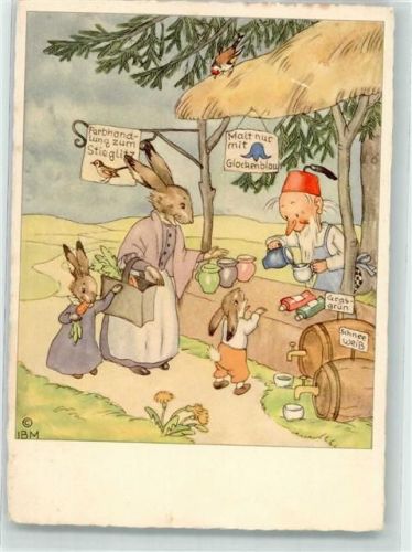 Nr. 4823 Verlag Josef Müller Ostern Farbhandlung Zwerg Hase vermenschlicht