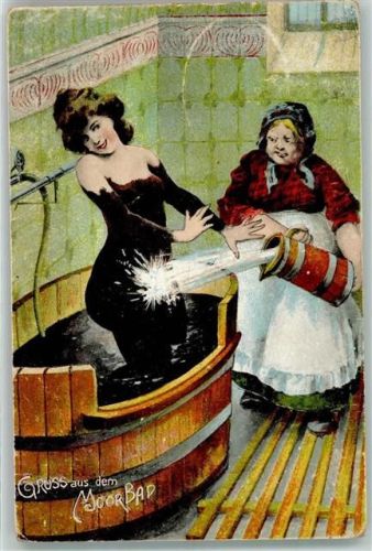 1929 Nackte Frau wird abgeduscht Erotik Kur Heliocolorkarte Zieher, Ottmar