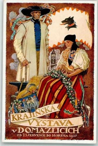 Domazlice 1927 Tracht Krajinska Vystava 1927 sign.Weniga
