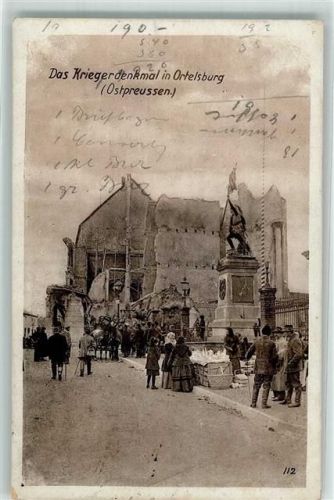 Ortelsburg 1919 Kriegerdenkmal Wohlfahrts-Postkarte Marktszene
