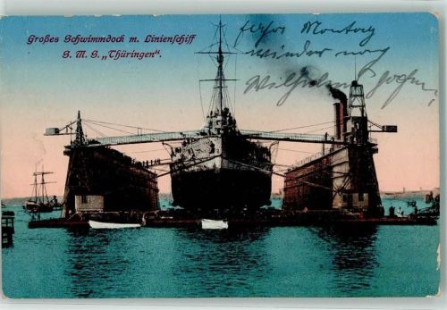 W2000 Hamburg Schwimmdock mit Linienschiff Thüringen WK I Werft 1915