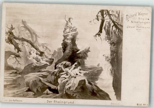 Ring der Nibelungen Bild Nr. 1der Rheingrund sign. Joseph Hoffmann Wagner, Richard Nibelungensage 1900 Künstlerkarte