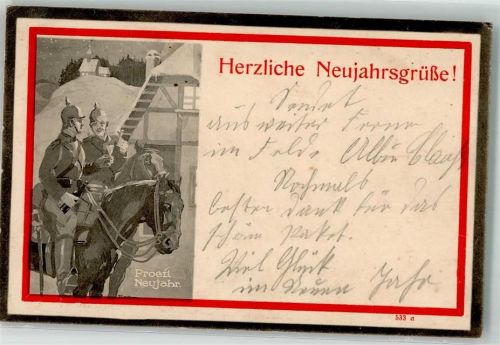 1914 Neujahr Kavallerie Soldaten mit Sekt Schwarz-Weiß-Rot