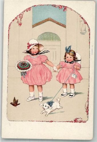 Meissner u. Buch Serie 2396 Mädchen mit Hut Blumenstrauß + Hund