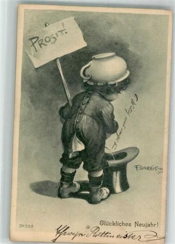 Zylinder als Nachttopf Neujahr Gareis, F. 1902 Künstlerkarte