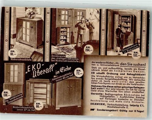 O7000 Leipzig EKO überall in Eiche Bücherschrank , Ekawerk Werbung Möbel 1931