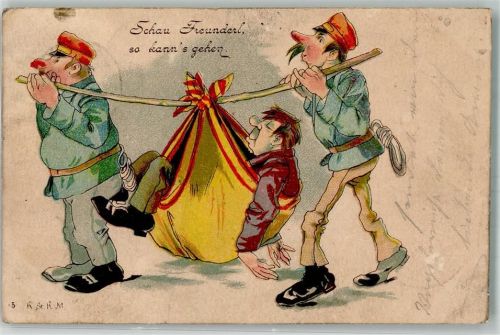 1899 Schau, so kann´s gehen Dienstmänner Lithographie Gebrauchsspuren
