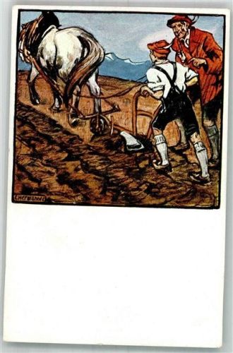 Pflügen Landwirtschaft sign. C. Hermann Verlag Verein Südmark Karte 49 Deutschtum