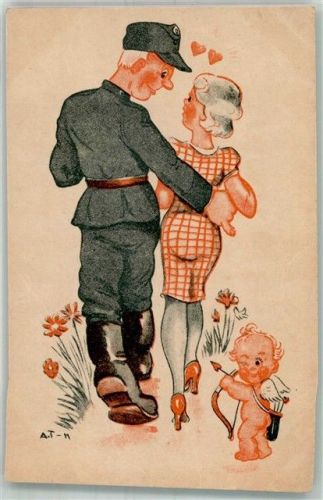 1942 Finnischer Soldat mit seiner Liebsten Amor Künstlerkarte