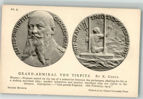 sign. Goetz K. Großadmiral Neptun sitzt a.e. U-Boot 18.2.1915 Gott strafe England