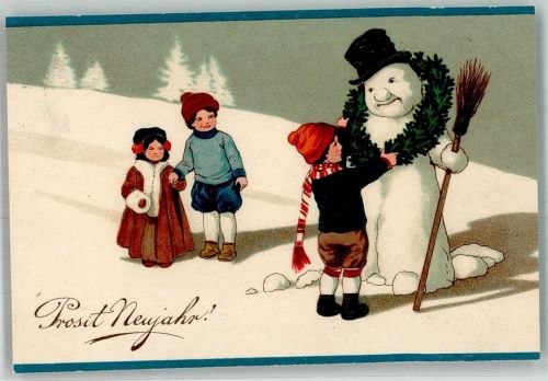 1914 HWB Serie 4235 Kinder Tannenkranz Muff Besen Zylinder Neujahr