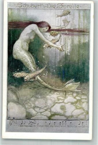 B.K.W. I Serie 979-6 Schubert : Die Forelle Jugendstil Mermaid