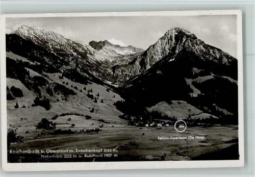 87561 W8980 Reichenbach b Oberstdorf - Ortsnansicht mit Entschenkopf Nebelhorn Rubihorn und Reform-Alpenheim Ole Hoop