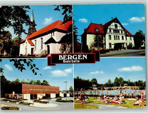 Bergen Kirche Freibad Ortsansichten 4-Bildaufnahme
