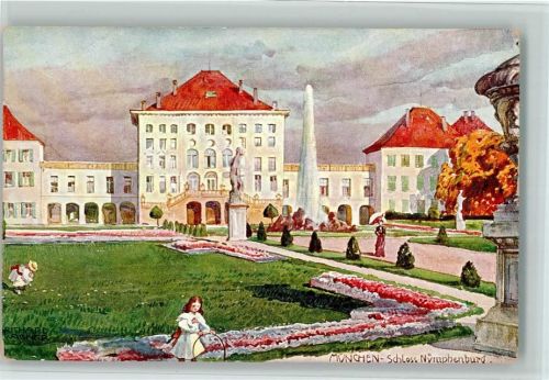 München Schloss Nymphenburg sign. Richard Wagner Aquarell-Serie München No. 25