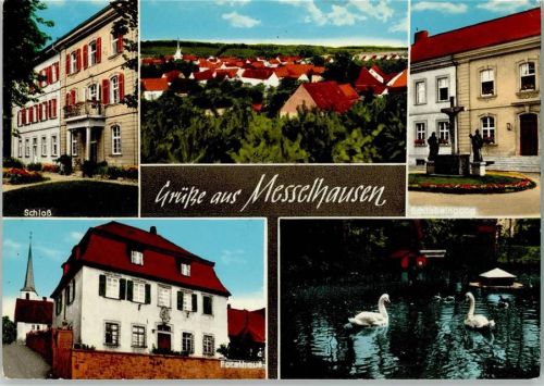 Messelhausen Gesamtansicht Schloß Schloßeingang Forsthaus Schwäne Mehrfachaufnahme