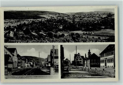 Friesenheim Gesamtansicht Hauptstraße Schule und Rathaus 3-Bildaufnahme